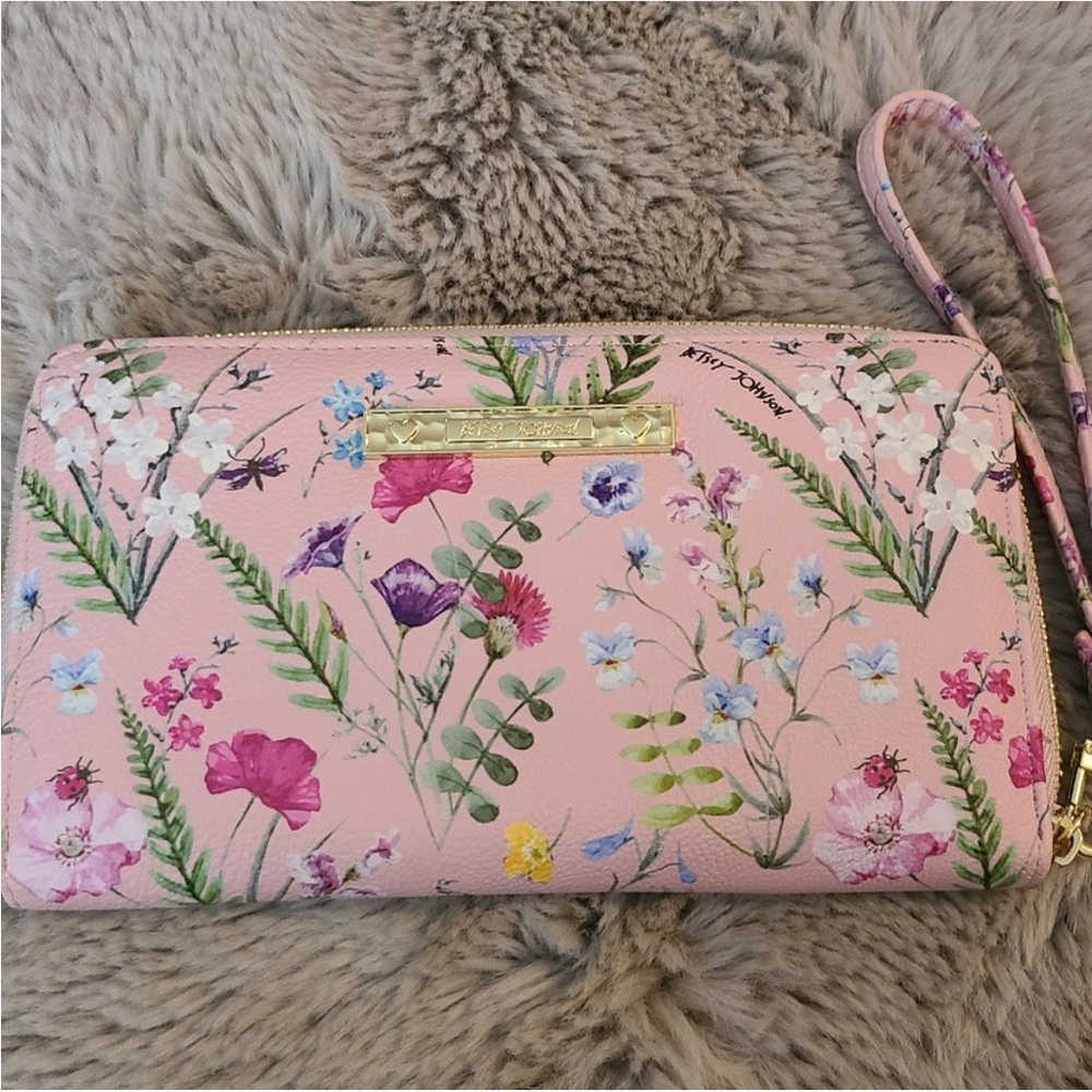 Betsey Johnson Pink Floral Wristlet Wallet